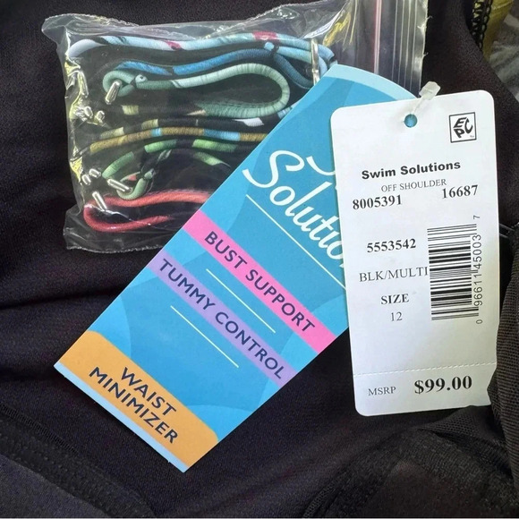 Swim Solutions Tummy-Control Off The Shoulder One Piece Swimsuit Size 12 NWT - Picture 10 of 12